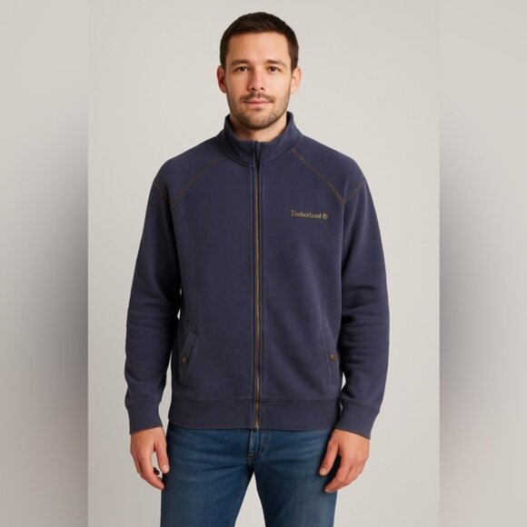 Timberland Full-Zip Cotton Sweatshirt Jacket - Navy Blue - Size L - Picture 1 of 10